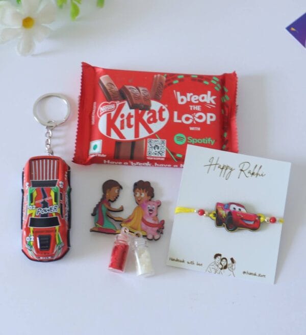 Red Car Themed Rakhi Hamper For Kids