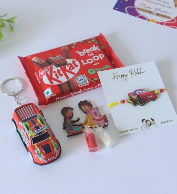 Red Car Themed Rakhi Hamper For Kids
