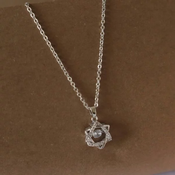 Stainless Steel Dancing Diamond Star Pendant Necklace