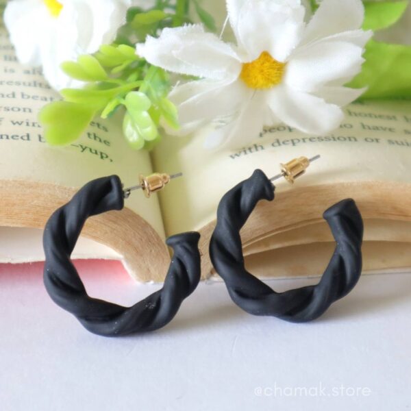 Twisted Black Hoop Earrings