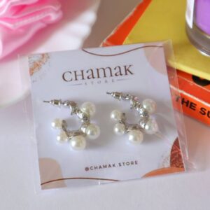 Silver-Toned Pearl Studded Hoop Earrings