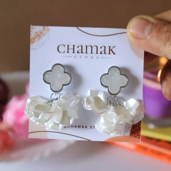 Elegant White Clover Petal Drop Earrings