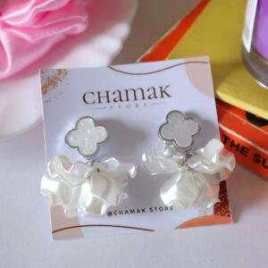 Elegant White Clover Petal Drop Earrings