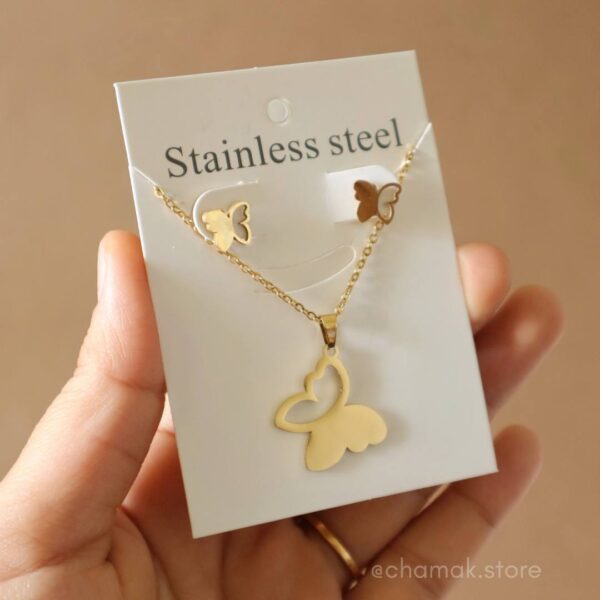 Stainless Steel Butterfly Necklace & Earrings Combo