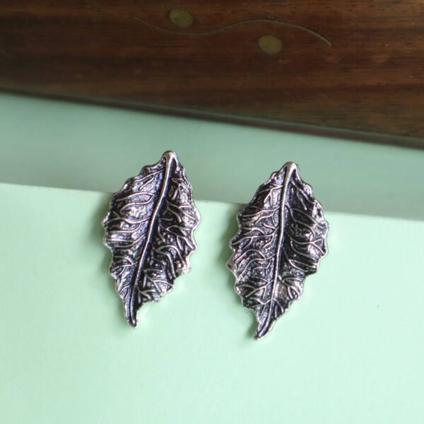 Antique Leaf Oxidised Stud Earrings