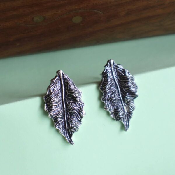 Antique Leaf Oxidised Stud Earrings