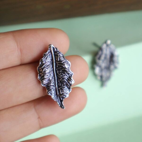 Antique Leaf Oxidised Stud Earrings