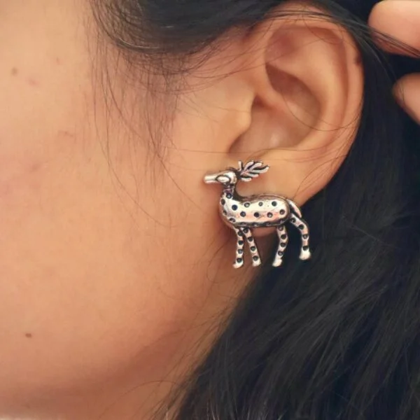 Deer Oxidised Stud Earrings