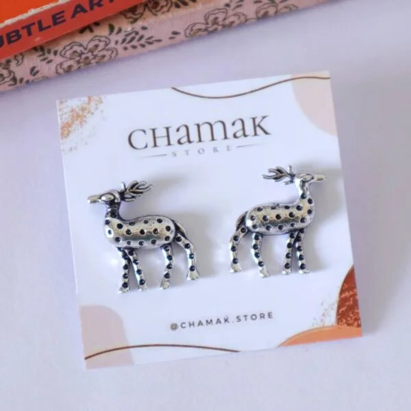 Deer Oxidised Stud Earrings