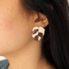 White-Brown Palm Leaf Enamel Earrings
