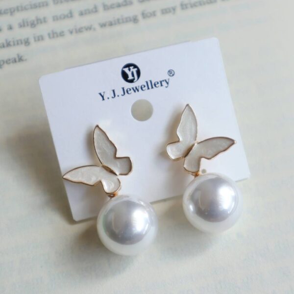 White Butterfly Pearl Drop Earrings