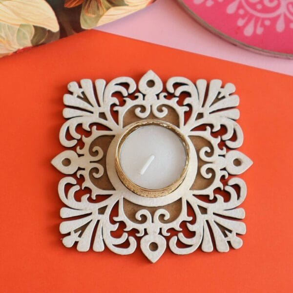 Unique Pattern MDF Rangoli Stencil With Tealight Candle