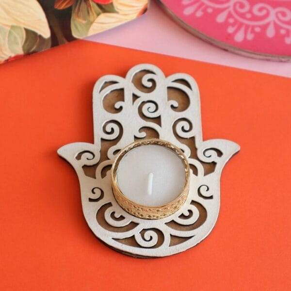 Hamsa Pattern MDF Rangoli Stencil With Tealight Candle