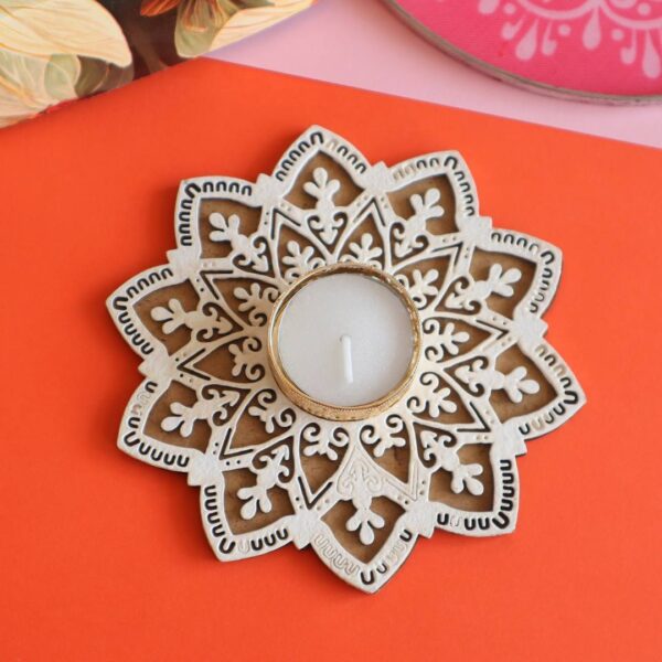 Flower Pattern MDF Rangoli Stencil With Tealight Candle