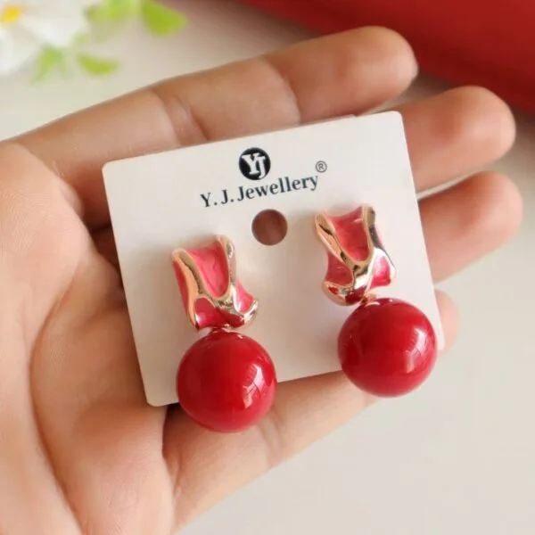 Red Pearl Drop Earrings