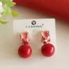 Red Pearl Drop Earrings