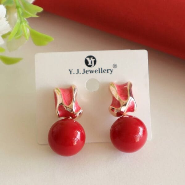 Red Pearl Drop Earrings