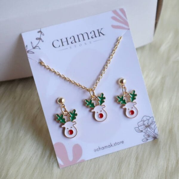 Christmas Reindeer Necklace With Earrings Combo