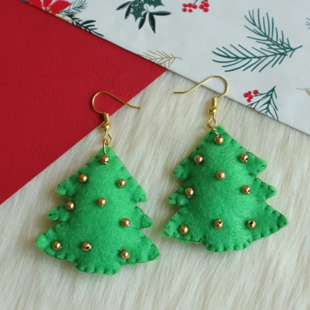 Christmas Tree Drop Earrings- Handmade Felt Earrings