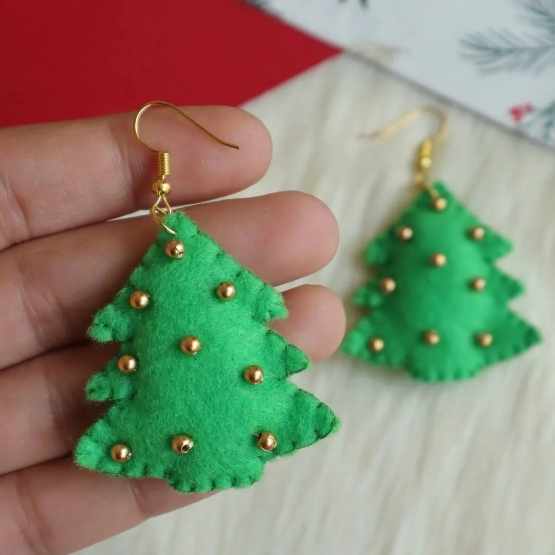 Christmas Tree Drop Earrings- Handmade Felt Earrings