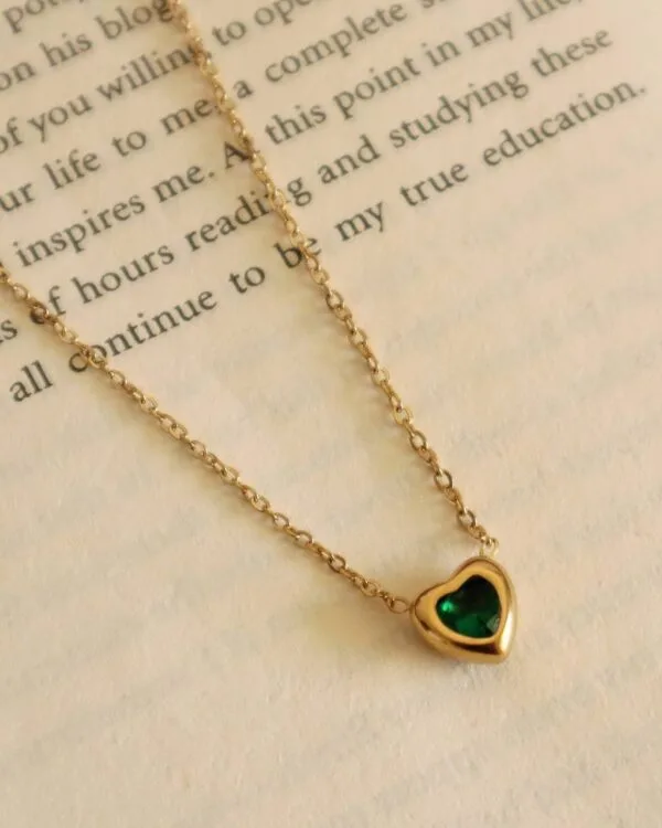 Green Emerald Heart Pendant Necklace