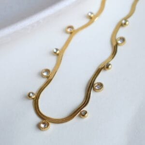 White Stone Drop Snake Chain Necklace