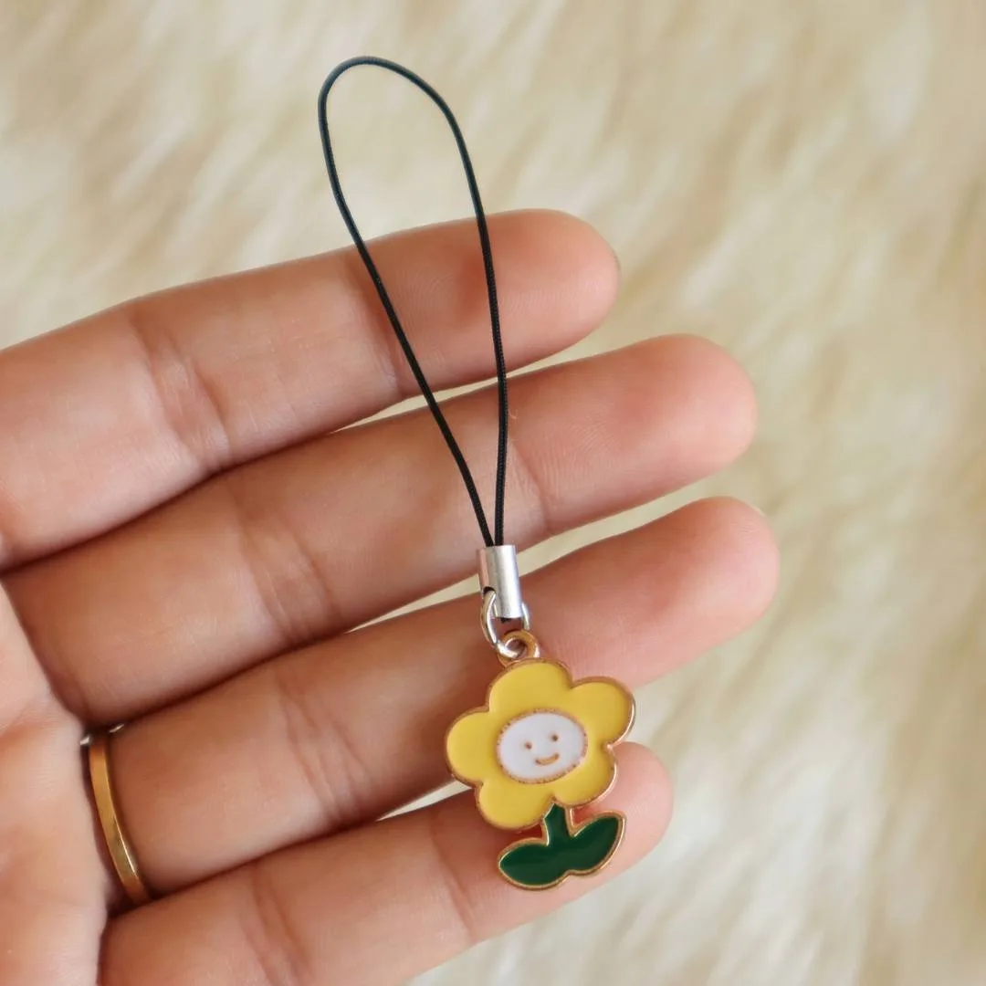 Yellow Smiley Flower Phone Charm