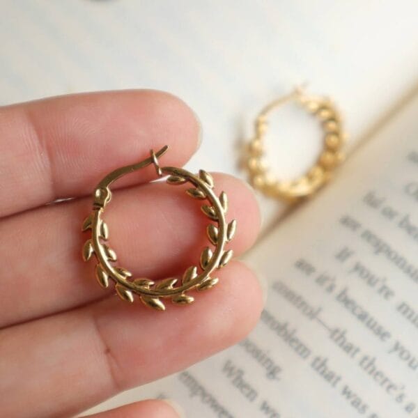 Stainless Steel Leaf Hoop Earrings ( Anti-Tarnish )