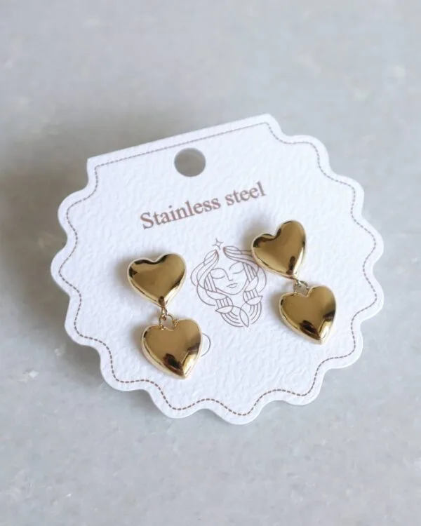 Dual Heart Dangler Earrings (Stainless Steel)