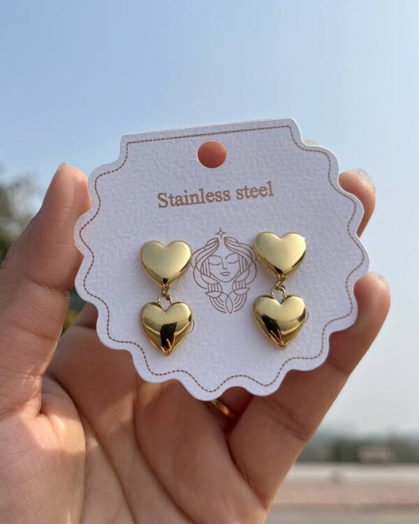 Dual Heart Dangler Earrings (Stainless Steel)