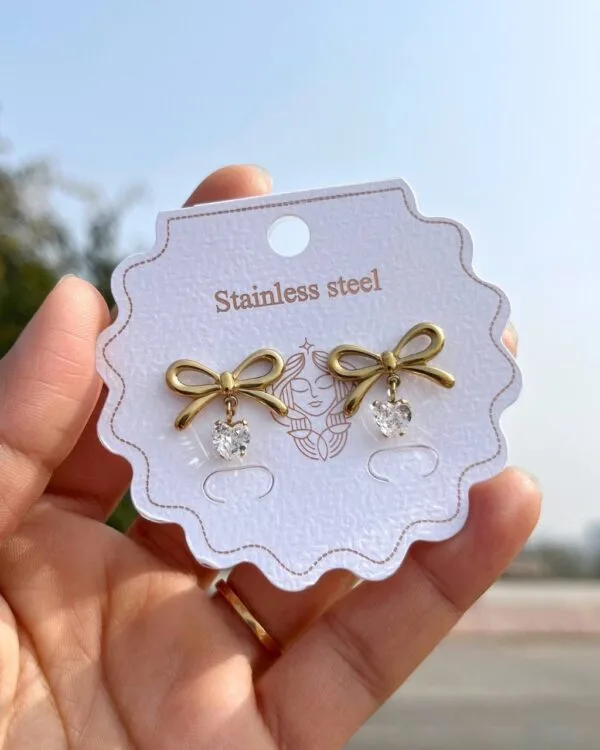 Bow Stone Heart Drop Earrings