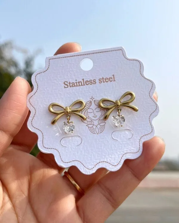 Bow Stone Heart Drop Earrings
