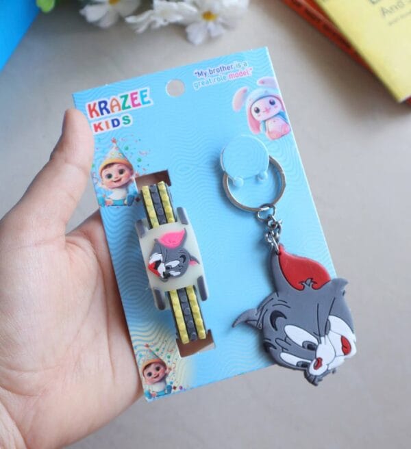 Tom & Jerry LED Light Rakhi & Keychain Set for Kids