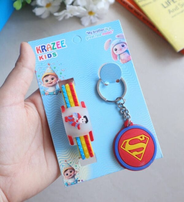 Superman LED Light Rakhi With Keychain For Boys