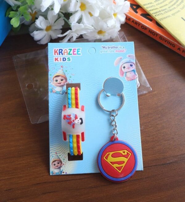 Superman LED Light Rakhi With Keychain For Boys