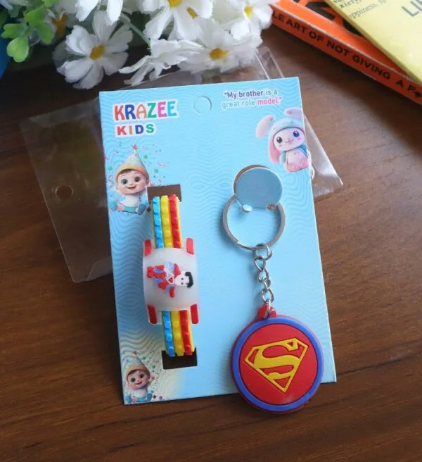 Superman LED Light Rakhi With Keychain For Boys