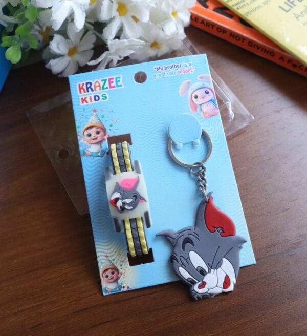 Tom & Jerry LED Light Rakhi & Keychain Set for Kids