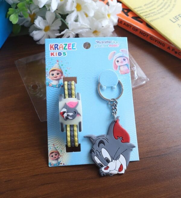 Tom & Jerry LED Light Rakhi & Keychain Set for Kids