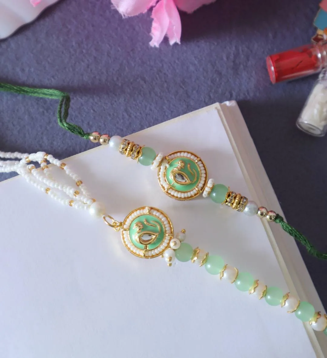 Royal Meenakari Rakhi Set (Green)