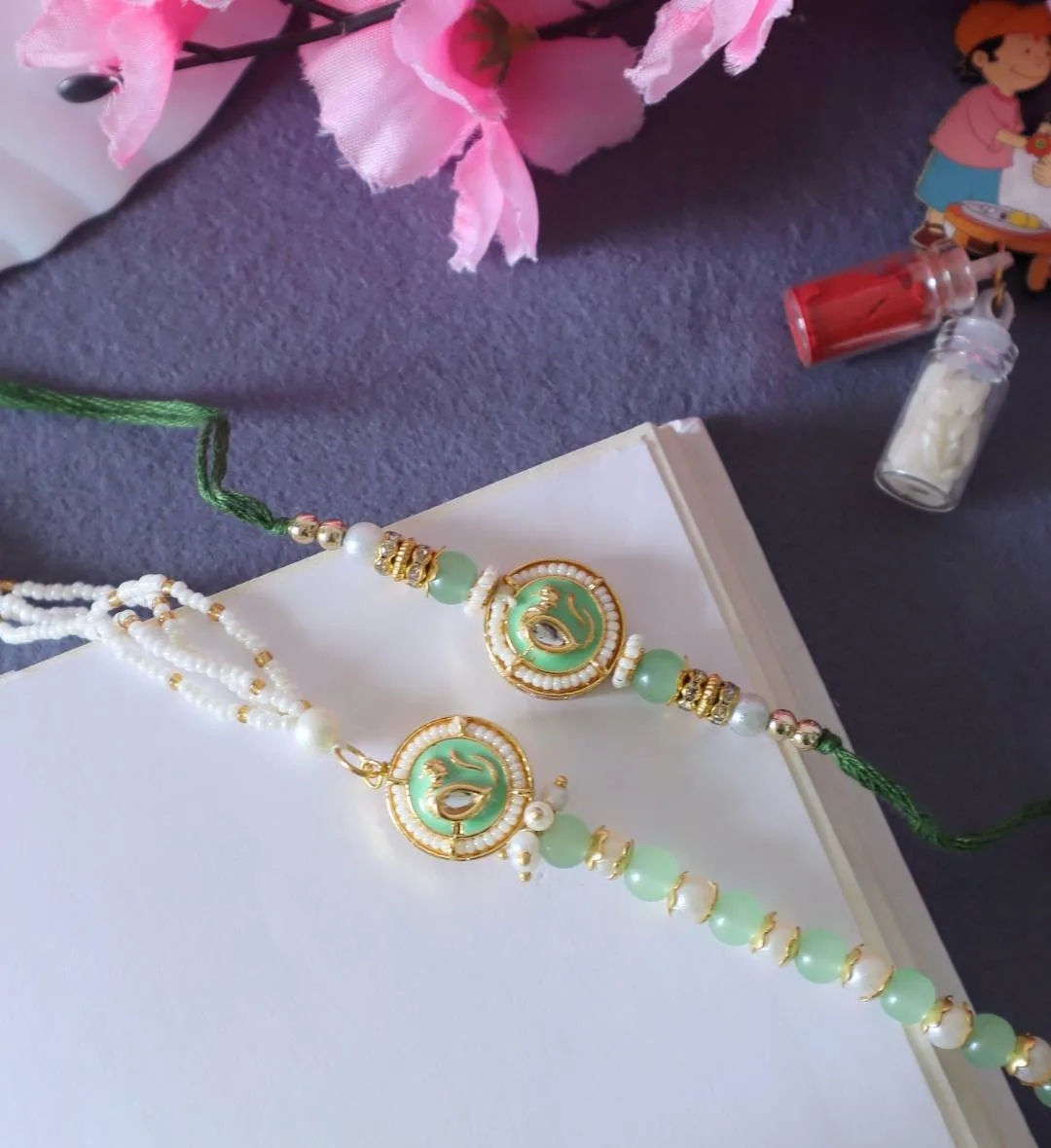 Royal Meenakari Rakhi Set (Green)