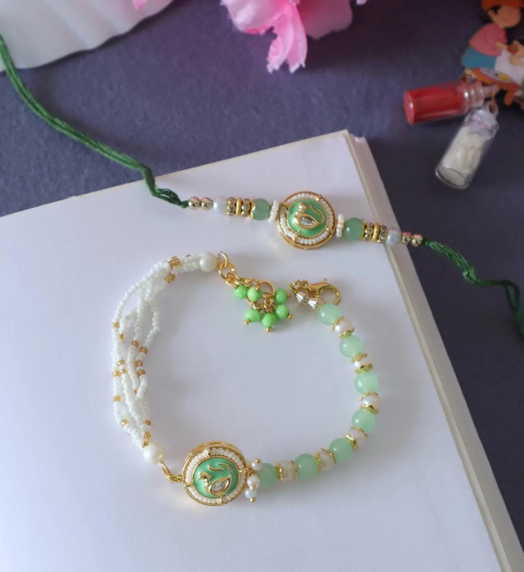 Royal Meenakari Rakhi Set (Green)