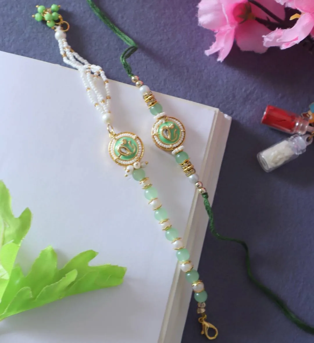 Royal Meenakari Rakhi Set (Green)