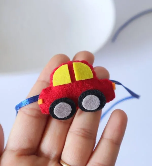 Handmade Red Car Rakhi for Little Brother