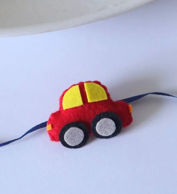 Handmade Red Car Rakhi for Little Brother