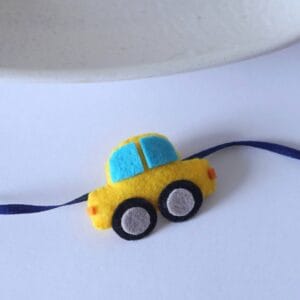 Yellow Car Felt Rakhi for Baby Brother