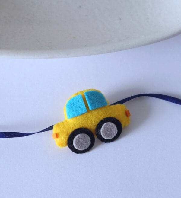 Yellow Car Felt Rakhi for Baby Brother