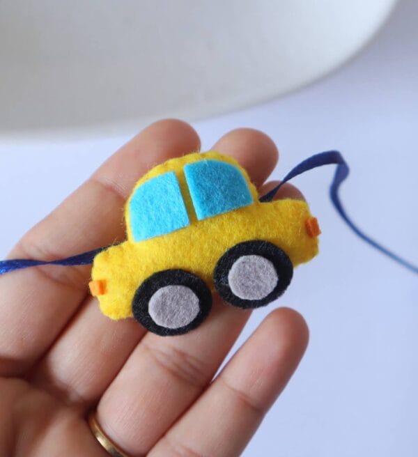 Yellow Car Felt Rakhi for Baby Brother