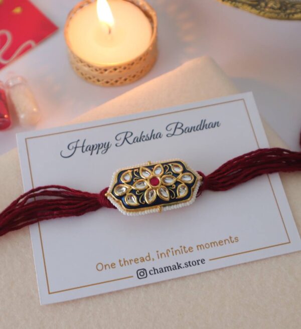 Handcrafted Kundan Meenakari Rakhi Thread