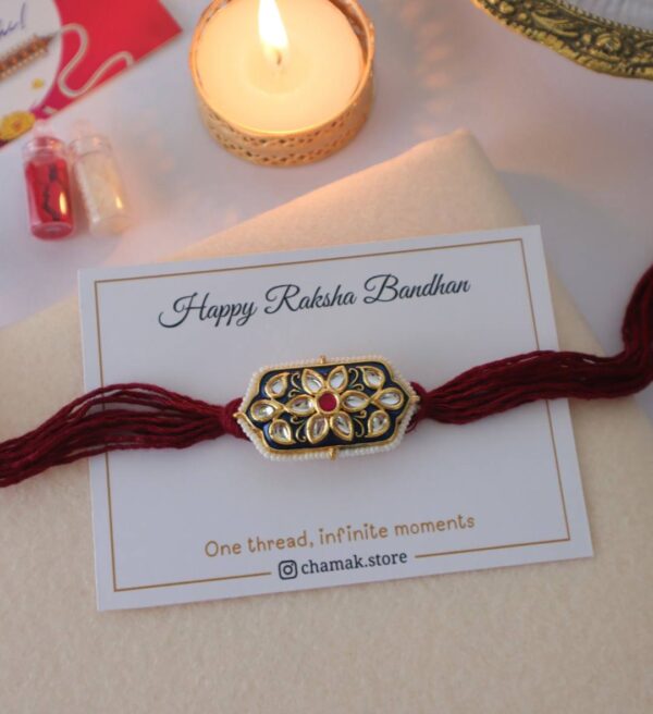 Handcrafted Kundan Meenakari Rakhi Thread