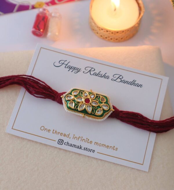 Handcrafted Kundan Meenakari Rakhi Thread